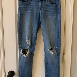 PAIGE Blue Skinny Jeans with Distressed Knees